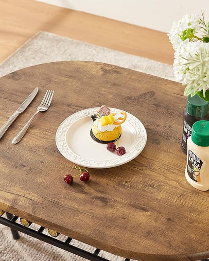 VECELO 3-Piece Dining Table Set for Kitchen Breakfast Nook, Wood Grain Oval Tabletop and Metal Frame with Built-in Wine Rack, for Small Spaces, 31.5", Antique & Black - LeafyLoom