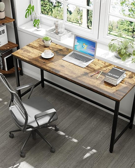 Shintenchi 55 inch Computer Desk, Study Workstation Modern Simple Design for Home Office, Student Writing Desk, Office Working Desk, Vintage Brown - LeafyLoom