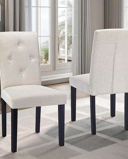 VECELO Upholstered Dining Chairs Set of 2 Modern Fabric and Solid Wood Legs & High Back, Parsons for Kitchen/Living Room-Beige - LeafyLoom