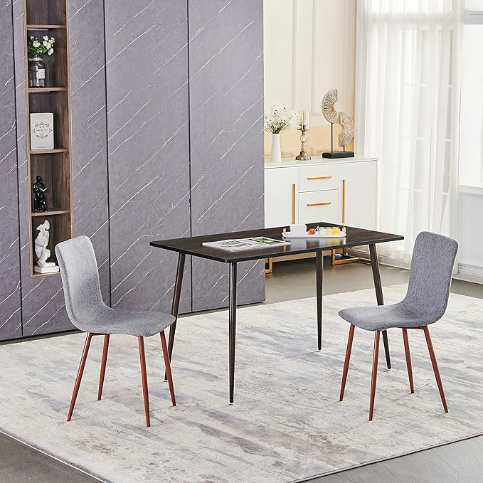 Wonder Comfort Set of 4 with Metal Legs, Fabric Armless Accent Dining-Room Chairs Side Seat, Gray Back, Grey - LeafyLoom
