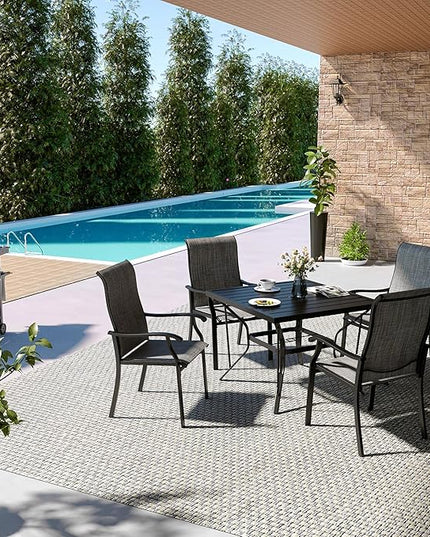 Pamapic 5 Pieces Patio Dining Set, Outdoor Dining Set for Garden Backyard Poolside Deck,Outdoor Table and Chairs Set with 4 Textilene Chairs,Gray - LeafyLoom