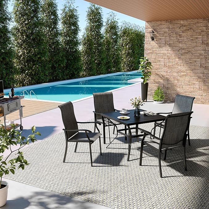 Pamapic 5 Pieces Patio Dining Set, Outdoor Dining Set for Garden Backyard Poolside Deck,Outdoor Table and Chairs Set with 4 Textilene Chairs,Gray - LeafyLoom