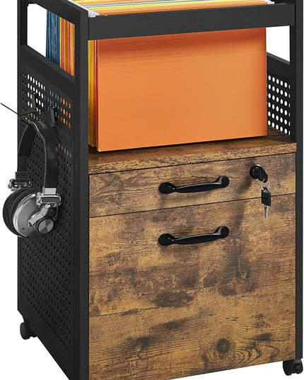 Yaheetech File Cabinets Industrial Office File Cabinet Mobile Filing Cabinet with Open Storage Shelf, Wood Filing Cabinet fits A4, Letter for Home Office Black/Rustic Brown - LeafyLoom