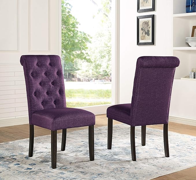 Roundhill Furniture Leviton Urban Style Dark Washed Wood Dining Set: Table, 4 Chairs and Bench, Purple - LeafyLoom