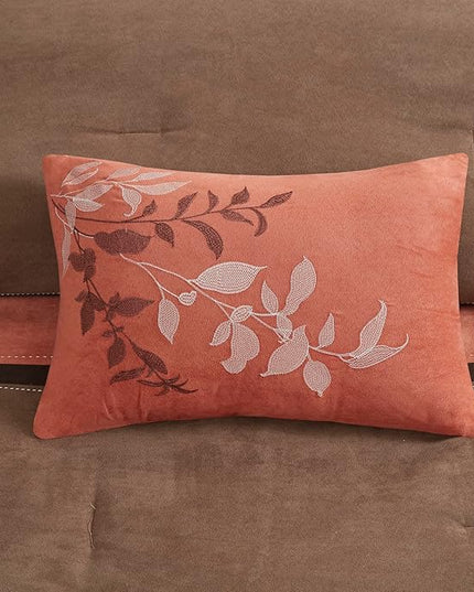 Madison Park Palisades Comforter Set Modern Faux Suede Pieced Stripe Design, All Season Down Alternative Cozy Bedding with Matching Shams, Decorative Pillows, Cal King(104"x92"), Coral 7 Piece - LeafyLoom