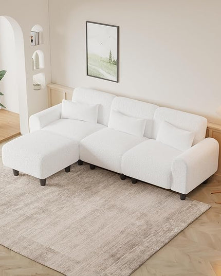 NicBex Sectional Couch Sofa with Lounge Chair Polyester Modern L Shaped Cloud Couch for Living Room Furniture Sets with Waist Pillows, Modular Sofa for Living Room, Bedroom, Apartment, 84.6" L, White - LeafyLoom