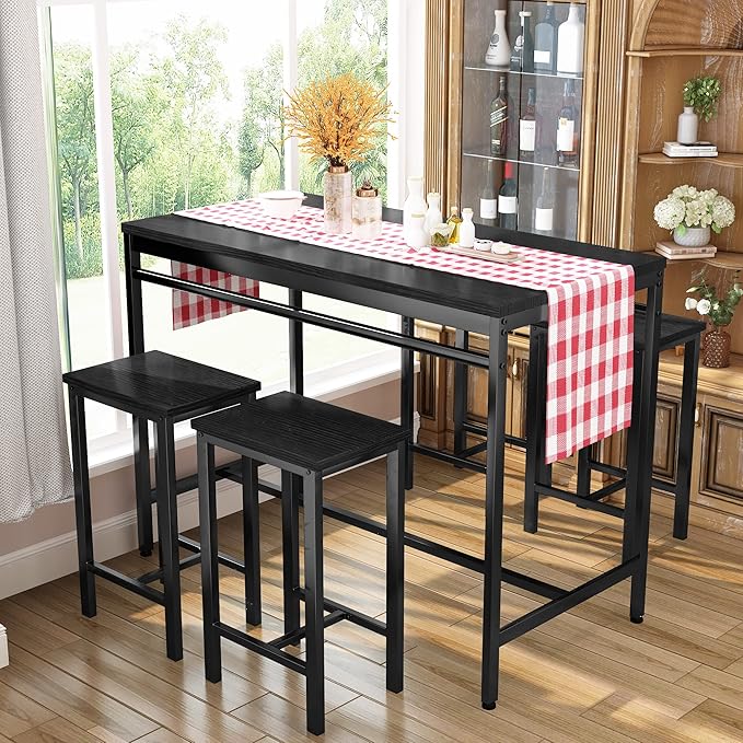 DKLGG Dinner Table Set for 4, Modern Kitchen Table and Chairs for 4 Wooden Top and Adjustable Metal Legs, Small Dining Room Table Set 5 Pieces Compact Design for Small Space - LeafyLoom