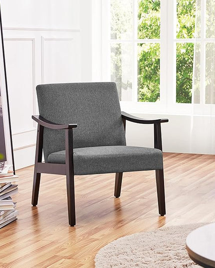 Yaheetech Accent Chair, Mid-Century Living Room Chair, Modern Linen Fabric Side Chair with High Back for Living Room/Office/Bedroom, Minimalist, Dark Gray - LeafyLoom