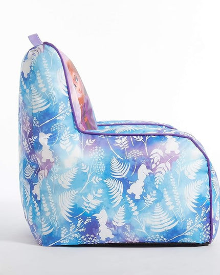 Idea Nuova Frozen 2 Kids Nylon Bean Bag Chair with Piping & Top Carry Handle with Olaf Graphics, Anna & Elsa, Purple, Large - LeafyLoom