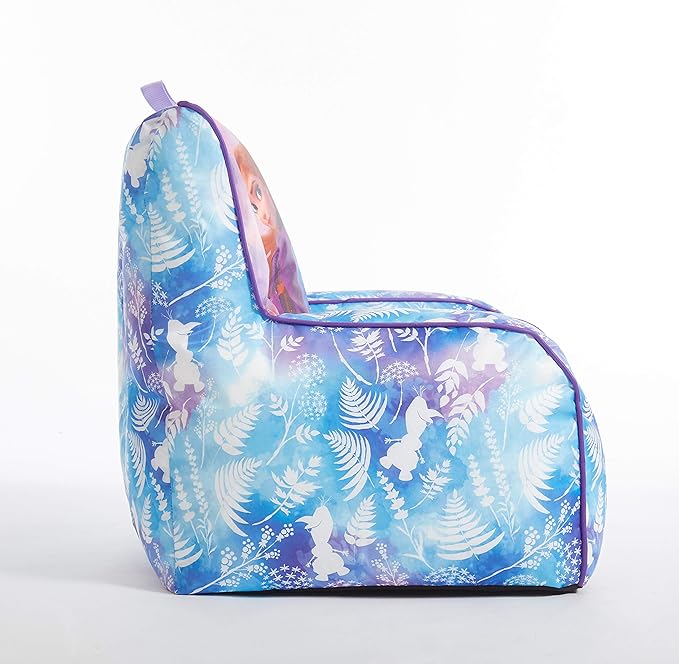 Idea Nuova Frozen 2 Kids Nylon Bean Bag Chair with Piping & Top Carry Handle with Olaf Graphics, Anna & Elsa, Purple, Large - LeafyLoom