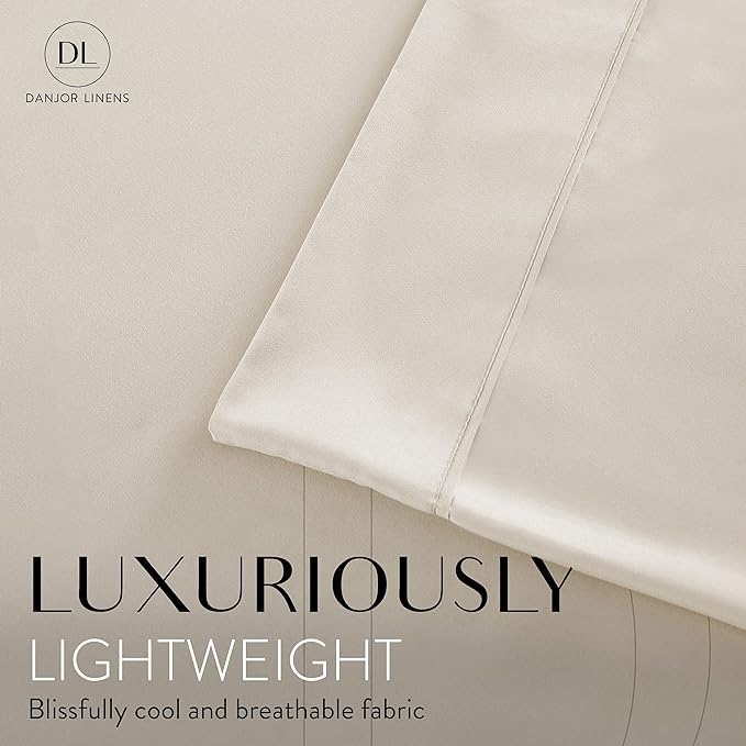 Danjor Linens California King Sheet Set - 6 Piece Set Including 4 Pillowcases - Deep Pockets - Breathable, Soft Bed Sheets - Wrinkle Free - Machine Washable - Cream Cal King Bed Sheets - 6 pc - LeafyLoom
