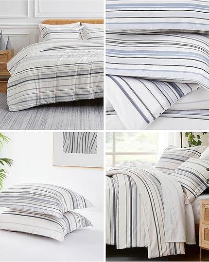 Southshore Fine Living, Inc. Twin Comforter Set, Down Alternative All-Season Striped Comforter with Matching Pillow Sham, Soft Coastal Bedspread for Twin or Twin XL Bed, Coastal Stripes Grey - LeafyLoom