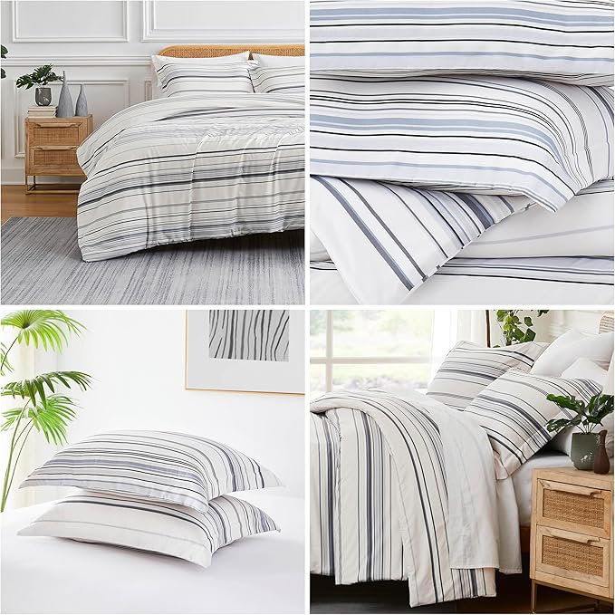 Southshore Fine Living, Inc. Twin Comforter Set, Down Alternative All-Season Striped Comforter with Matching Pillow Sham, Soft Coastal Bedspread for Twin or Twin XL Bed, Coastal Stripes Grey - LeafyLoom