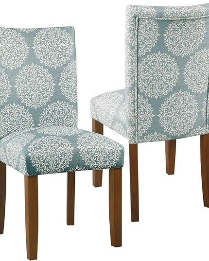 HomePop Parsons Classic Upholstered Accent Dining Chair,Set of 2, Blue and Cream Medallion - LeafyLoom