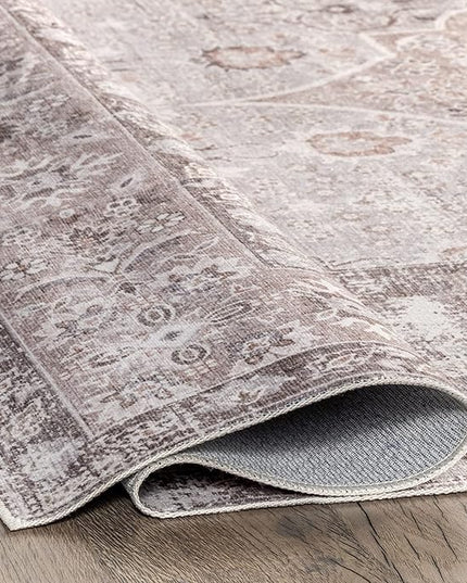 nuLOOM Elsa Floral Blossom Machine Washable Ultra Thin Area Rug, 8' x 10', Beige - LeafyLoom