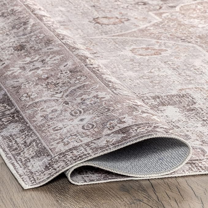 nuLOOM Elsa Floral Blossom Machine Washable Ultra Thin Area Rug, 5' x 8', Beige - LeafyLoom