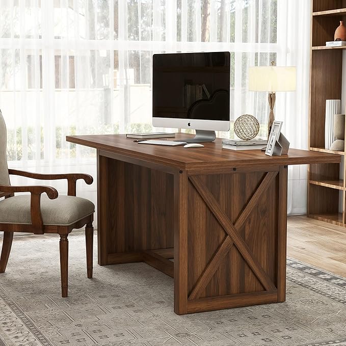 YITAHOME 70.8" Large Farmhouse Dining Table for 6 to 8 People, Rustic Style Wood Dinner Table, Rectangular Dining Table for Kitchen, Dining Room & Living Room, Brown - LeafyLoom