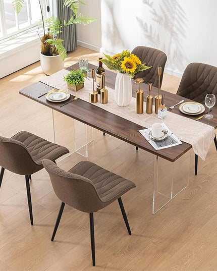 Dining Chair Set of 2 Soft Padded Seats & Adjustable Metal Legs, Modern Velvet Dining Room Chairs, Kitchen Chairs with Wide Curved Back for Living Room Bedroom Kitchen, Coffee - LeafyLoom