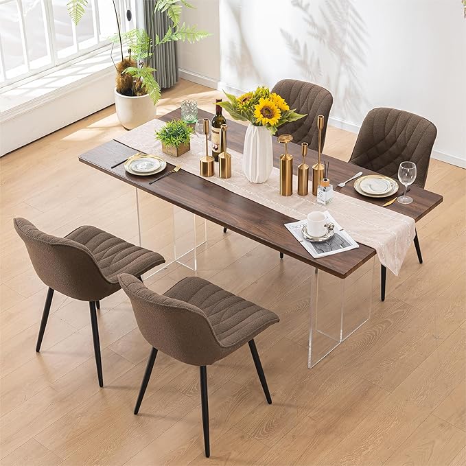 Dining Chair Set of 2 Soft Padded Seats & Adjustable Metal Legs, Modern Velvet Dining Room Chairs, Kitchen Chairs with Wide Curved Back for Living Room Bedroom Kitchen, Coffee - LeafyLoom