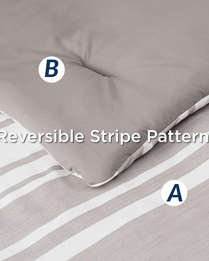 Bedsure Full Size Bedding Sets 7 Pieces, Warm Taupe White Striped Bedding Comforter Sets All Season Bed Set, 2 Pillow Shams, Flat Sheet, Fitted Sheet and 2 Pillowcases - LeafyLoom