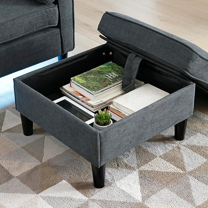 3 Seater L Shaped Convertible Sectional Sofa Couch with Reversible Chaise , Linen Upholstered Corner Sleeper Lounge Sofá with 2 USB Ports and LED Lights ,Storage for Small Space Living Room Apartment - LeafyLoom