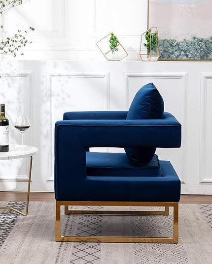 Roundhill Furniture Lenola Upholstered Accent Arm Chair, Blue 29.75D x 27.5W x 34.5H Inch - LeafyLoom