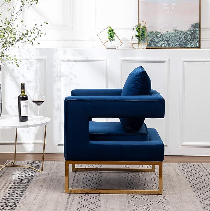Roundhill Furniture Lenola Upholstered Accent Arm Chair, Blue 29.75D x 27.5W x 34.5H Inch - LeafyLoom