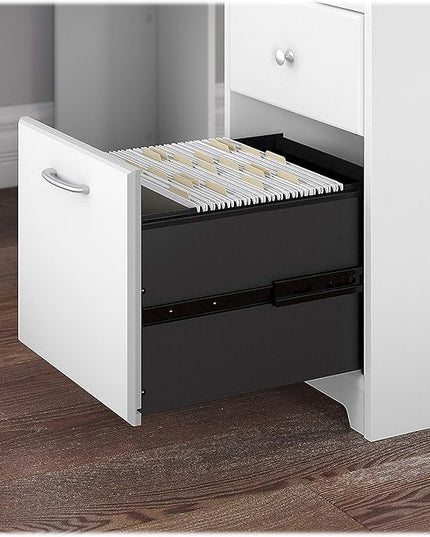 Bush Furniture Cabot L Shaped Computer Desk in White | Corner Table with Drawers and Storage for Personal Home Office Workspace - LeafyLoom