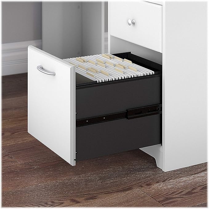 Bush Furniture Cabot L Shaped Computer Desk in White | Corner Table with Drawers and Storage for Personal Home Office Workspace - LeafyLoom