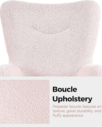 Yaheetech Accent Chair with Ottoman, Boucle Fabric Armchair Footstool, Modern and Cozy Vanity Chair with Golden Legs for Living Room, Lounge, Makeup Room, Bedroom, Pink - LeafyLoom