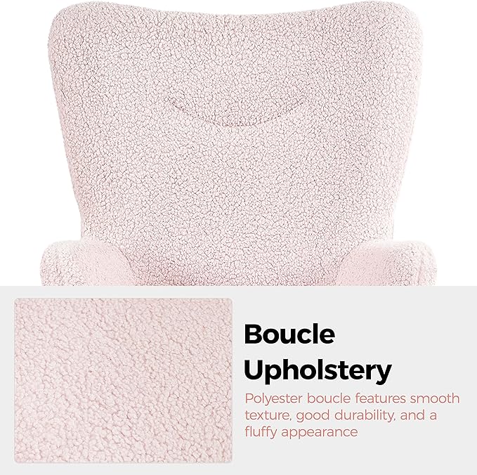 Yaheetech Accent Chair with Ottoman, Boucle Fabric Armchair Footstool, Modern and Cozy Vanity Chair with Golden Legs for Living Room, Lounge, Makeup Room, Bedroom, Pink - LeafyLoom