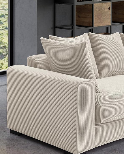 110" Modern L-shaped Sectional Sofa with Big Chaise,Upholstered Sleeper Couch W/ 6 Throw Pillows & Generously Armrests,Easy Assembly,Spacious Loveseat for Living Room Apartment Home,Beige - LeafyLoom