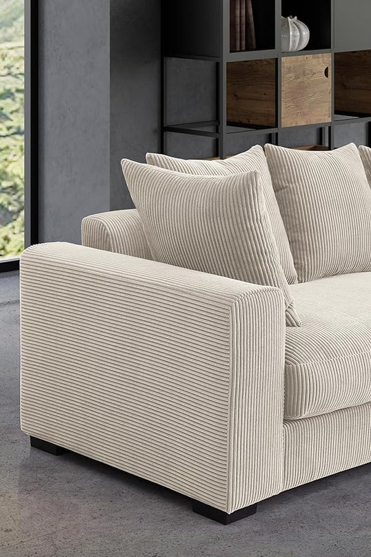 110" Modern L-shaped Sectional Sofa with Big Chaise,Upholstered Sleeper Couch W/ 6 Throw Pillows & Generously Armrests,Easy Assembly,Spacious Loveseat for Living Room Apartment Home,Beige - LeafyLoom