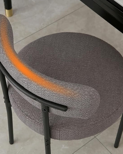 DYHOME Dark Grey Dining Chairs Set of 2, Mid-Century Modern Dining Chairs, Kitchen Dining Room Chairs, Curved Backrest Round Upholstered Boucle Sherpa Dining Chair with Black Metal Legs - LeafyLoom
