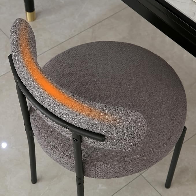 DYHOME Dark Grey Dining Chairs Set of 2, Mid-Century Modern Dining Chairs, Kitchen Dining Room Chairs, Curved Backrest Round Upholstered Boucle Sherpa Dining Chair with Black Metal Legs - LeafyLoom
