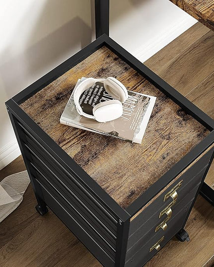 Vertical Mobile Filing Cabinet Fits A4 or Letter Size, Rustic Black - LeafyLoom