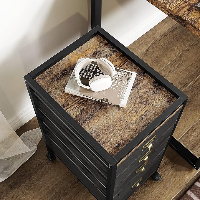 Vertical Mobile Filing Cabinet Fits A4 or Letter Size, Rustic Black - LeafyLoom