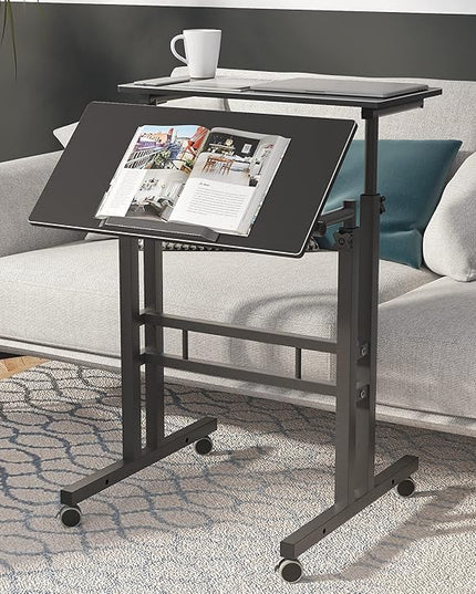 Mobile Stand Up Desk, 24 inch Laptop Computer Desk Adjustable Standing Home Office Desks with Roller, Student Desk School Desk Simple Stand Up Desk Small Desks for Small Spaces for Standing or Sitting - LeafyLoom
