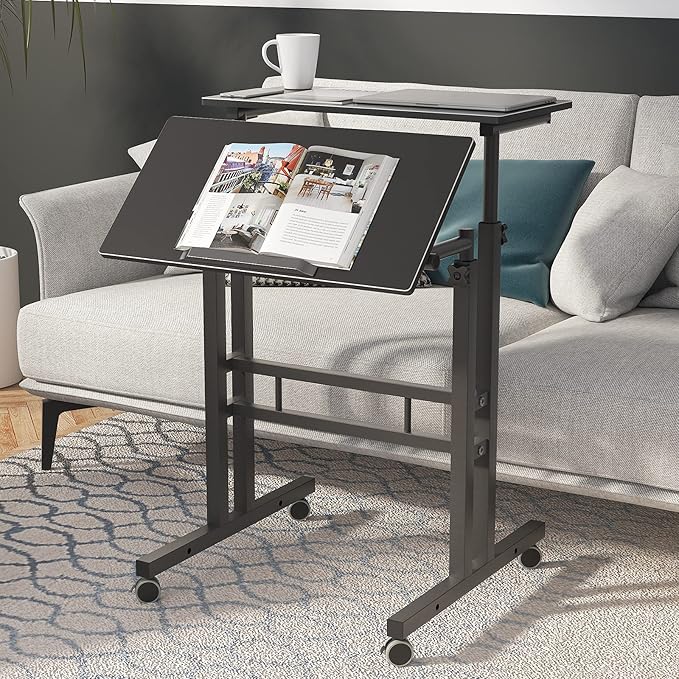 Mobile Stand Up Desk, 24 inch Laptop Computer Desk Adjustable Standing Home Office Desks with Roller, Student Desk School Desk Simple Stand Up Desk Small Desks for Small Spaces for Standing or Sitting - LeafyLoom