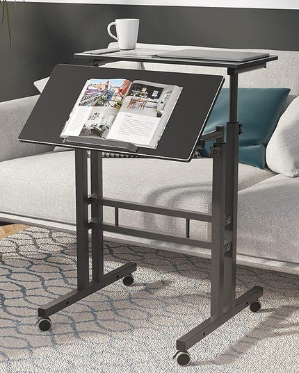 sogesfurniture Mobile Standing Desk Laptop Workstation on Wheels, Adjustable Computer Desk for Standing or Sitting, Black 101-BK - LeafyLoom