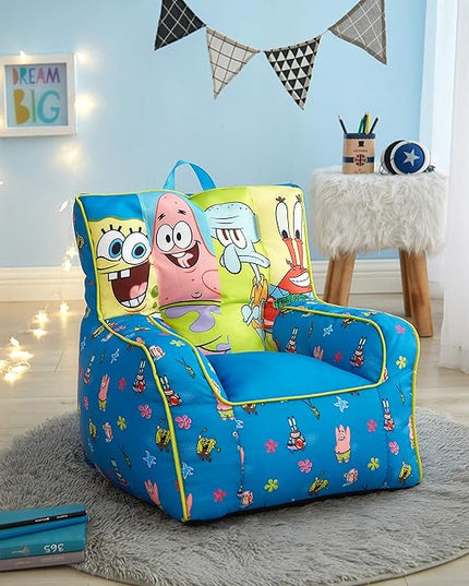 Idea Nuova Nickelodeon Spongebob Squarepants Toddler Nylon Bean Bag Chair with Piping & Top Carry Handle Large - LeafyLoom