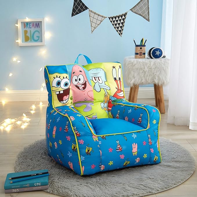 Idea Nuova Nickelodeon Spongebob Squarepants Toddler Nylon Bean Bag Chair with Piping & Top Carry Handle Large - LeafyLoom