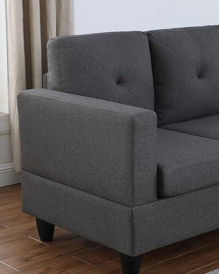 LOVMOR Living Room L-Shape Sectional Sofa with Right Facing Chaise, Linen Upholstered Reversible Corner Couch for Home, Small Space, Apartment, Dark Gray, 96 Inch - LeafyLoom