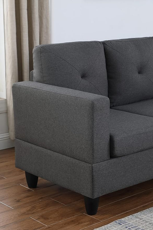LOVMOR Living Room L-Shape Sectional Sofa with Right Facing Chaise, Linen Upholstered Reversible Corner Couch for Home, Small Space, Apartment, Dark Gray, 96 Inch - LeafyLoom