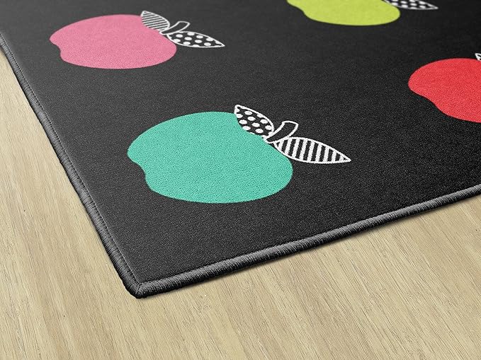 Flagship Carpets Schoolgirl Style Stylish Black & White Brights Apple Sit Spot Classroom Area Rug for Indoor Classroom Learning or Kid Bedroom Educational Play Mat, 7'6" x 12' - LeafyLoom
