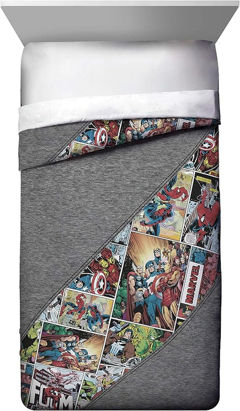Jay Franco Marvel Comics 80th Anniversary Twin Comforter & Sham Set - Super Soft Kids Reversible Bedding - Fade Resistant Microfiber (Official Marvel Product) - LeafyLoom