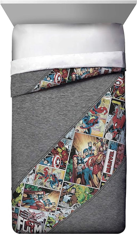 Jay Franco Marvel Comics 80th Anniversary Full/Queen Comforter & Sham Set - Super Soft Kids Reversible Bedding - Fade Resistant Microfiber (Official Marvel Product) - LeafyLoom