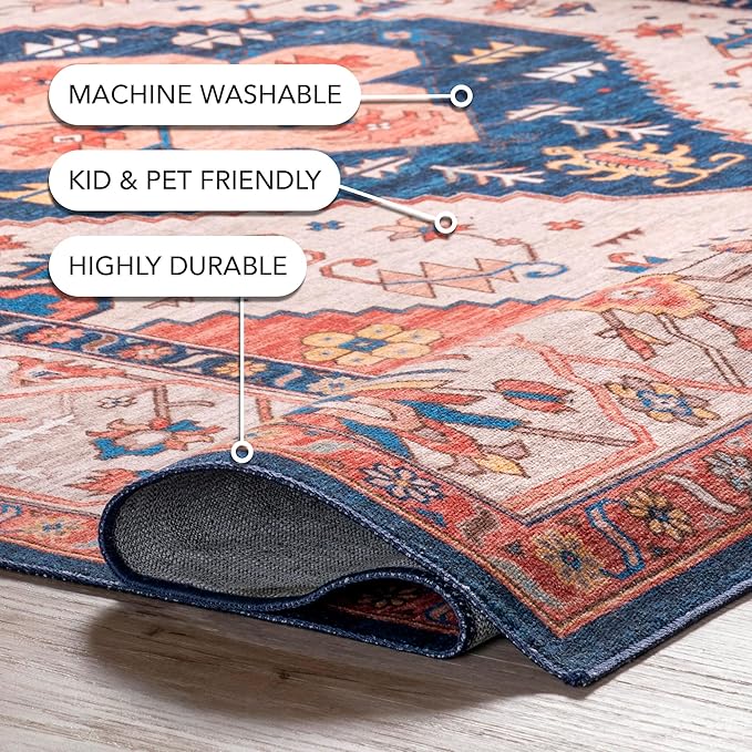 nuLOOM Carolyn Machine Washable Tribal Motif Ultra Thin Area Rug, 5' x 8', Rust - LeafyLoom