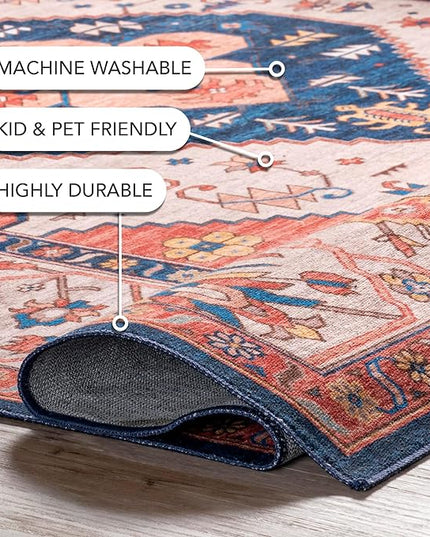 nuLOOM Carolyn Machine Washable Tribal Motif Ultra Thin Area Rug, 6' Square, Rust - LeafyLoom