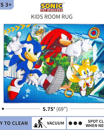 Franco Kids Room Non Slip Area Rug, 69 in x 52 in, Sonic The Hedgehog, Anime - LeafyLoom